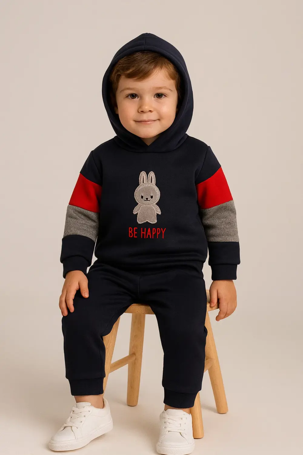 Kışlık 2-5 Yaş Unisex Skuba Kumaş Polar Astarlı Tavşan Nakışlı Be