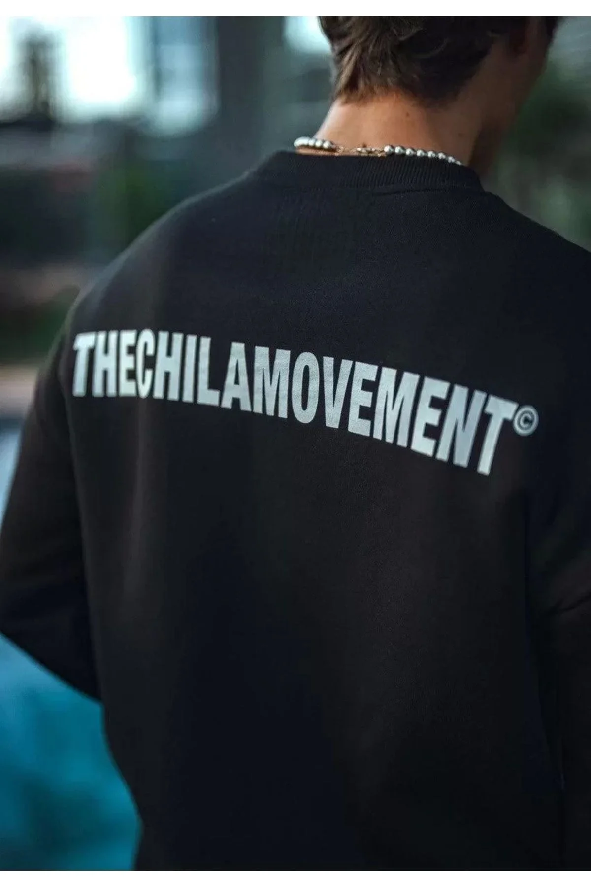 Kışlık Bisiklet Yaka Oversize Baskılı SweatShirt - Siyah
