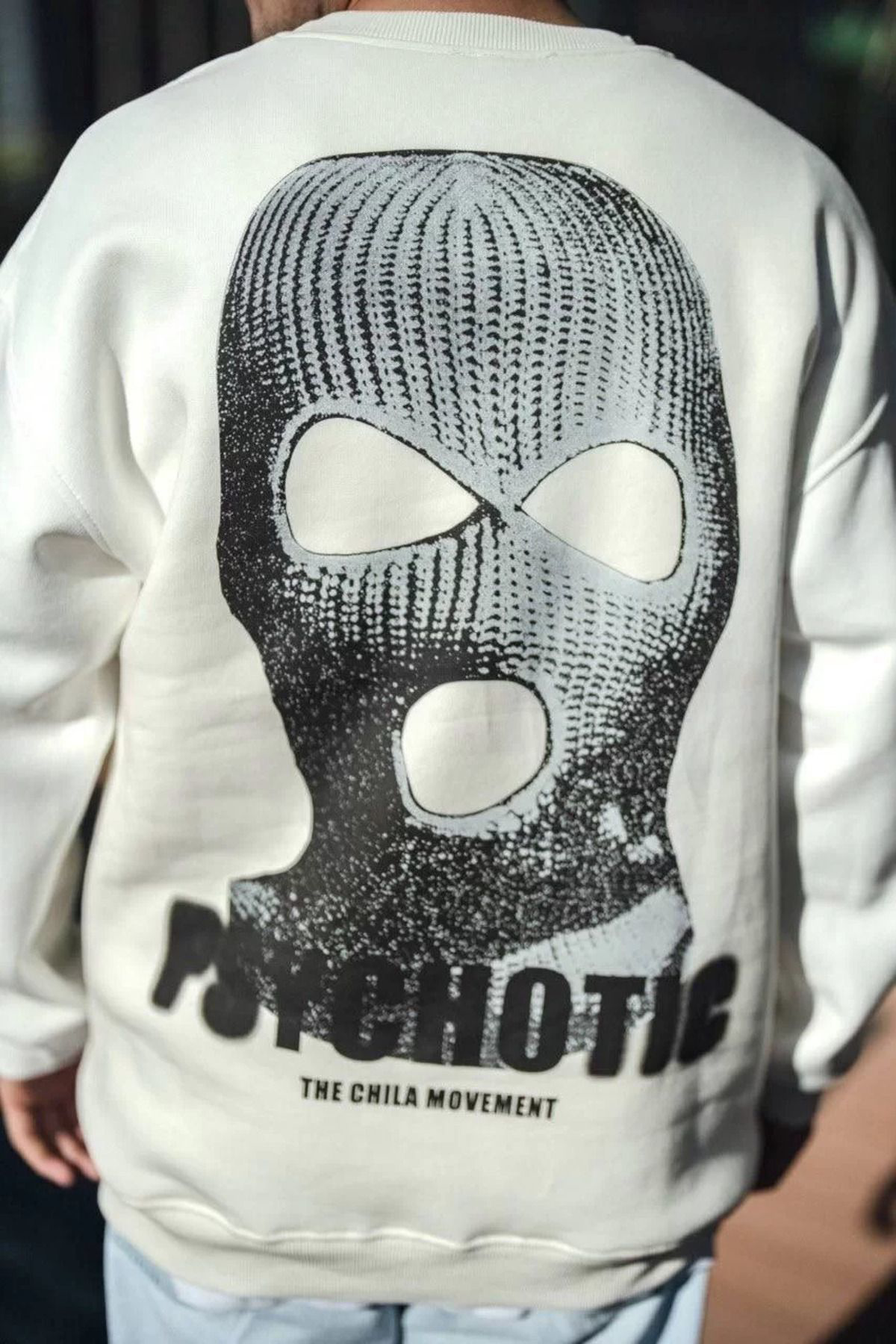 Kışlık Bisiklet Yaka Baskılı Sweatshirt - Beyaz