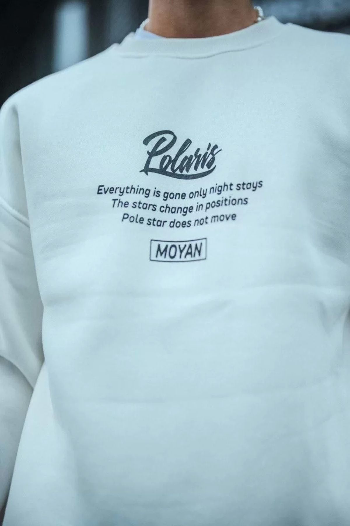 Kışlık Bisiklet Yaka Ön Ve Arka Baskılı Sweatshirt - Beyaz