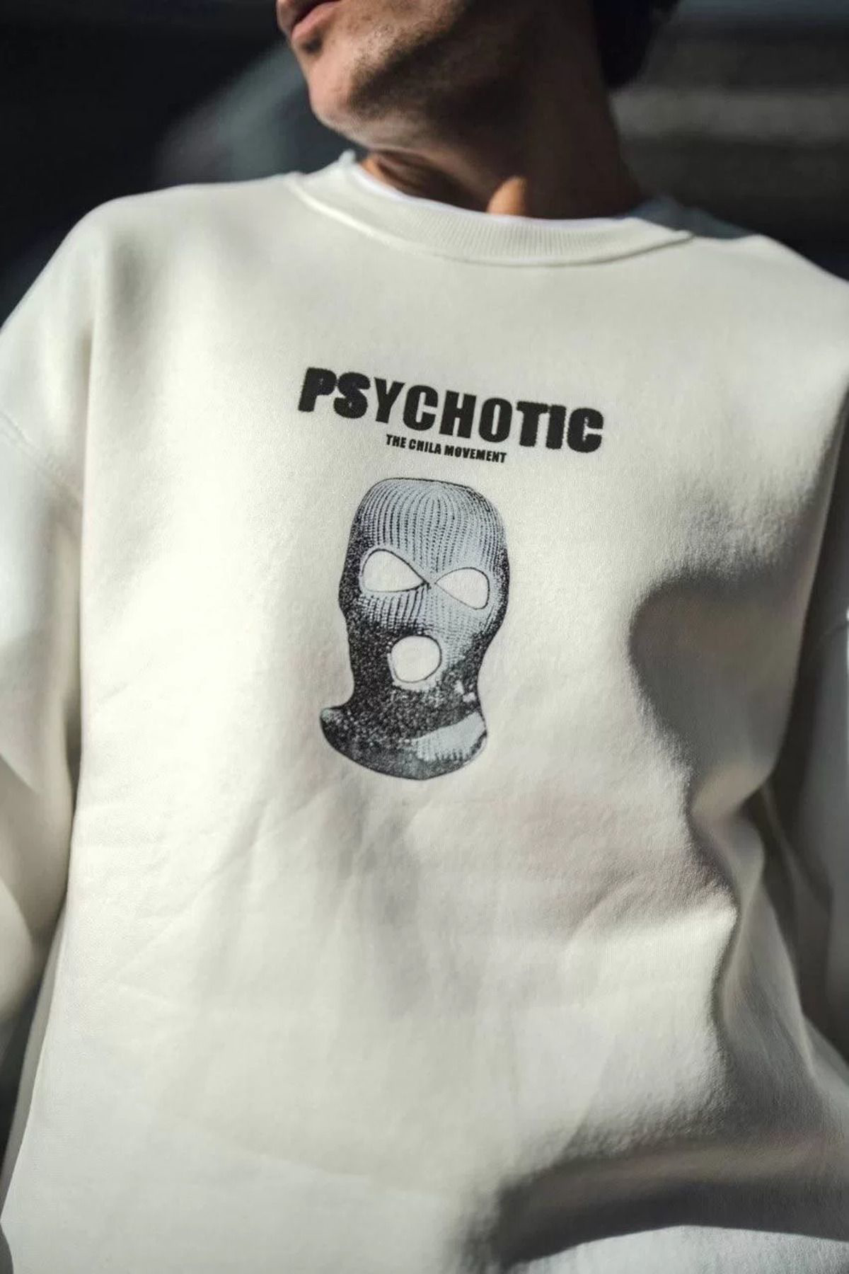 Kışlık Bisiklet Yaka Baskılı Sweatshirt - Beyaz