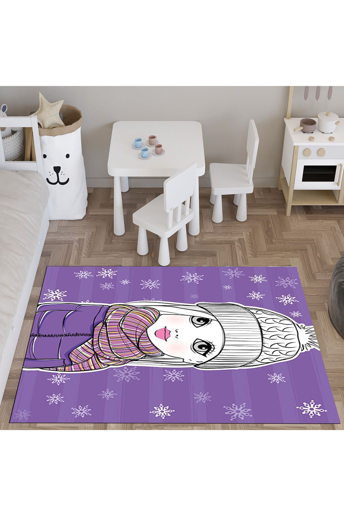 Evan Home Kişlik Giysili Desenli Çocuk Odasi Takim Perde (İki Kanat),Yatak Örtüsü,Yastik,Kirlent ,Hali,Tablo