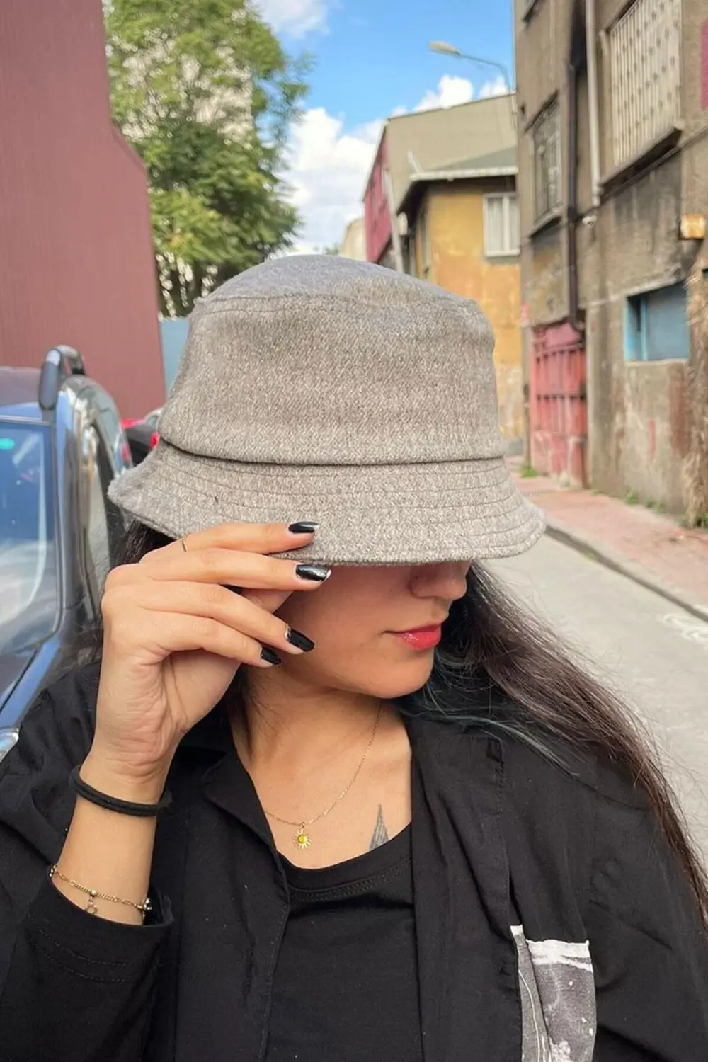 Kışlık Gri Melanj Unisex Bucket Şapka