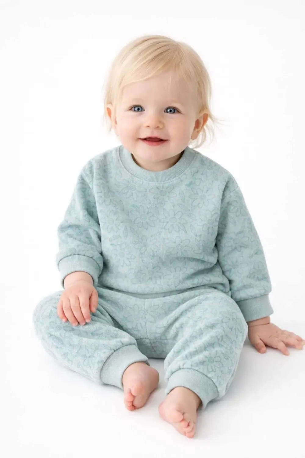 Kışlık Kadife Kız Bebek Takımı Çiçek Desenli Alt Üst 6-18 Ay