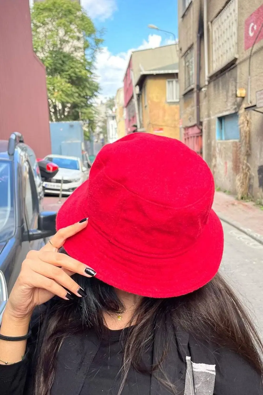 Kışlık Kırmızı Unisex Bucket Şapka
