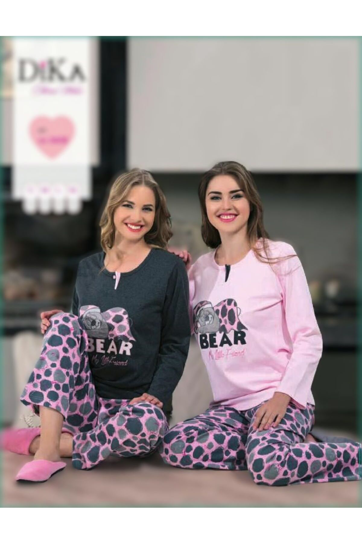 Kışlık Pamuklu Pijama Takımı Antrasit