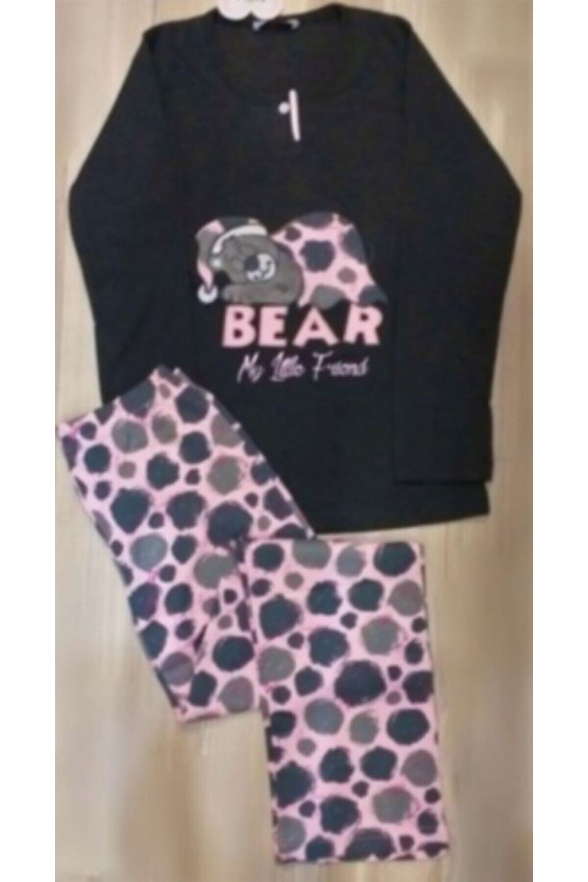 Kışlık Pamuklu Pijama Takımı Antrasit