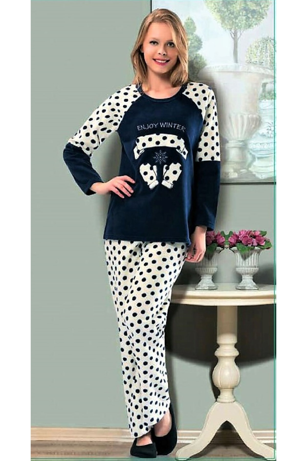 Kışlık Polar Pijama Takımı Lacivert