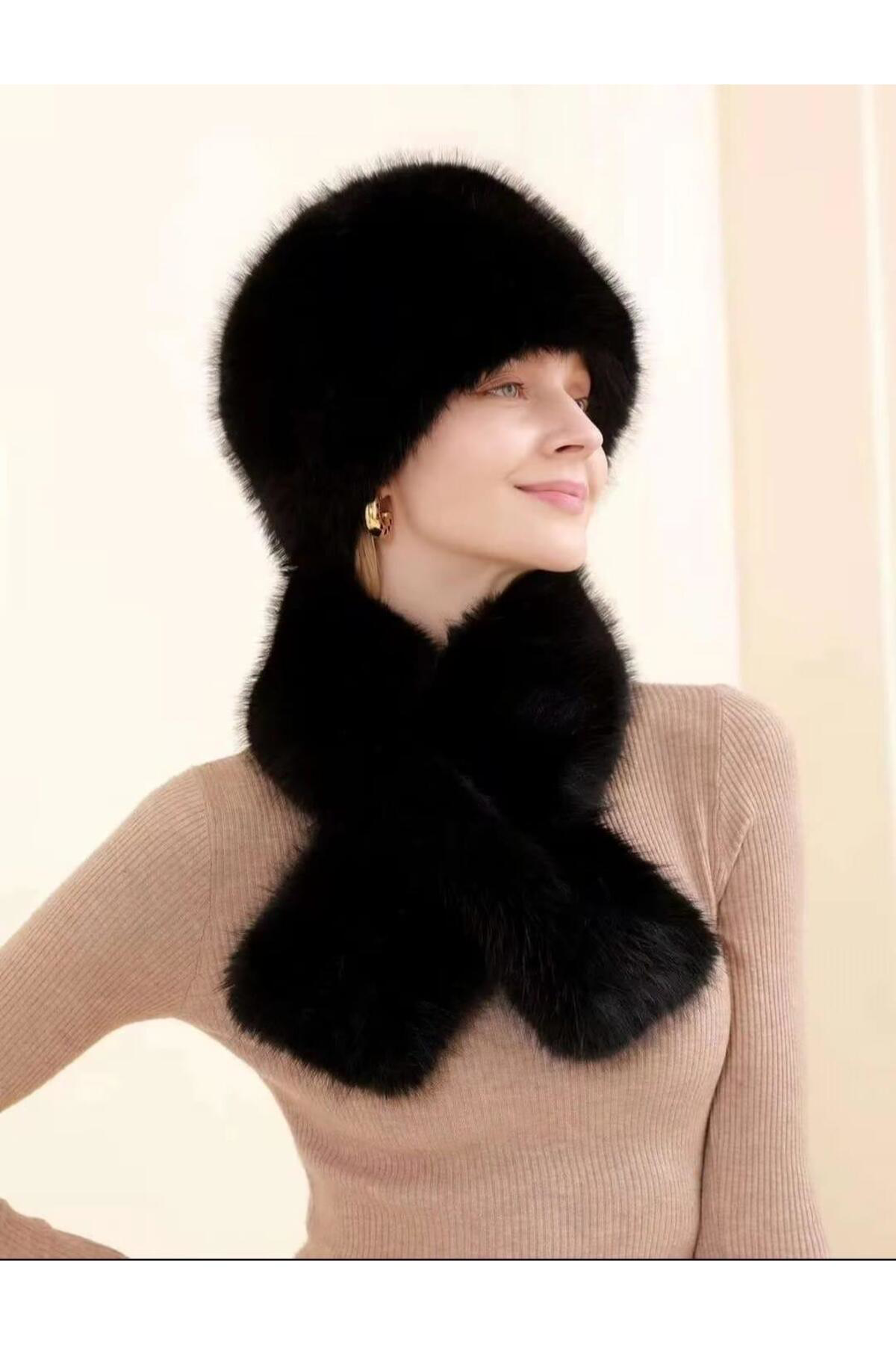 Kışlık Rus Kalpak Şapka ve Atkı Takımı- Rus, Slav, Kazak, Rahat K