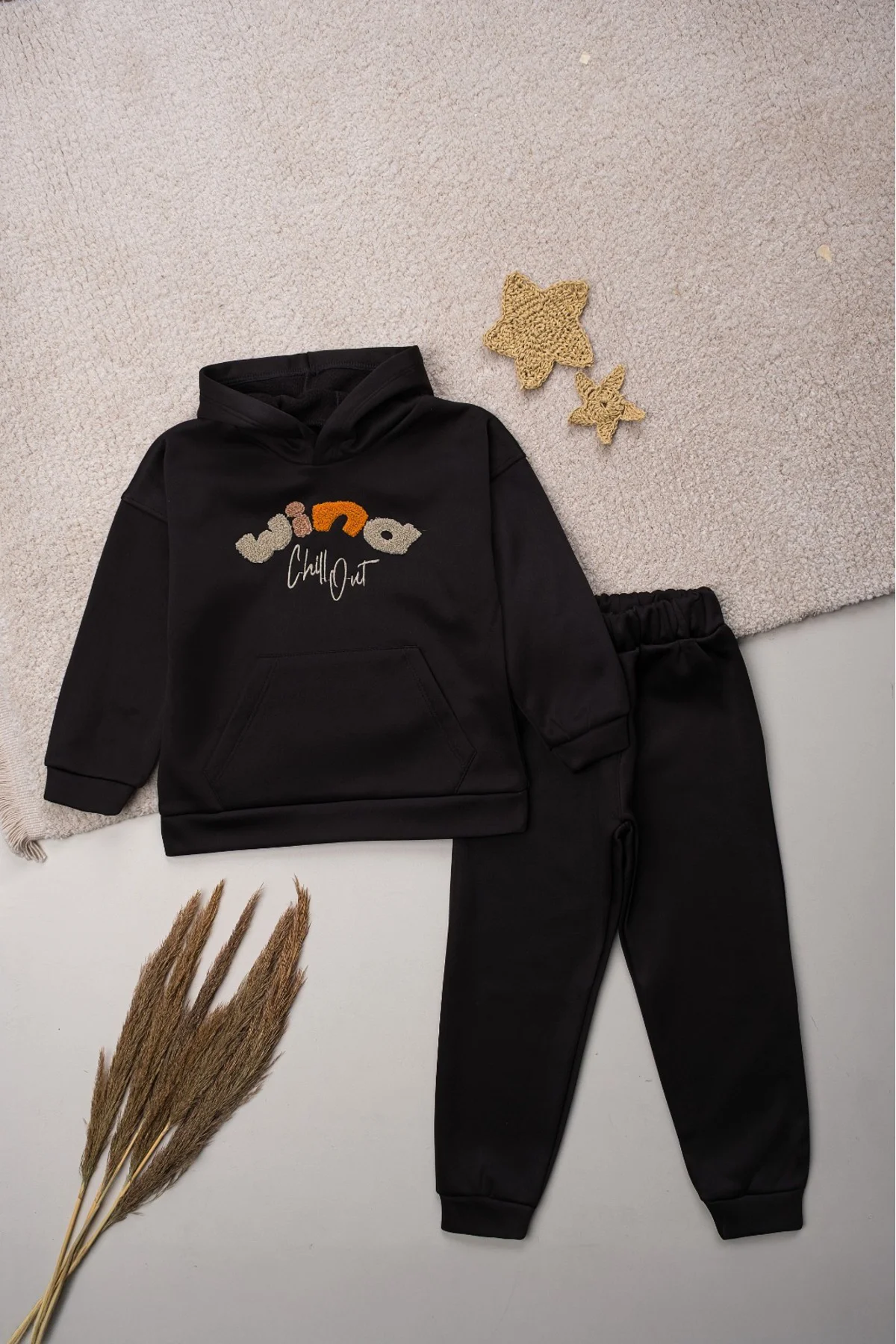 Kışlık Unisex Skuba Kumaş Polar Astarlı Süzene Nakışlı Kapüşonlu 
