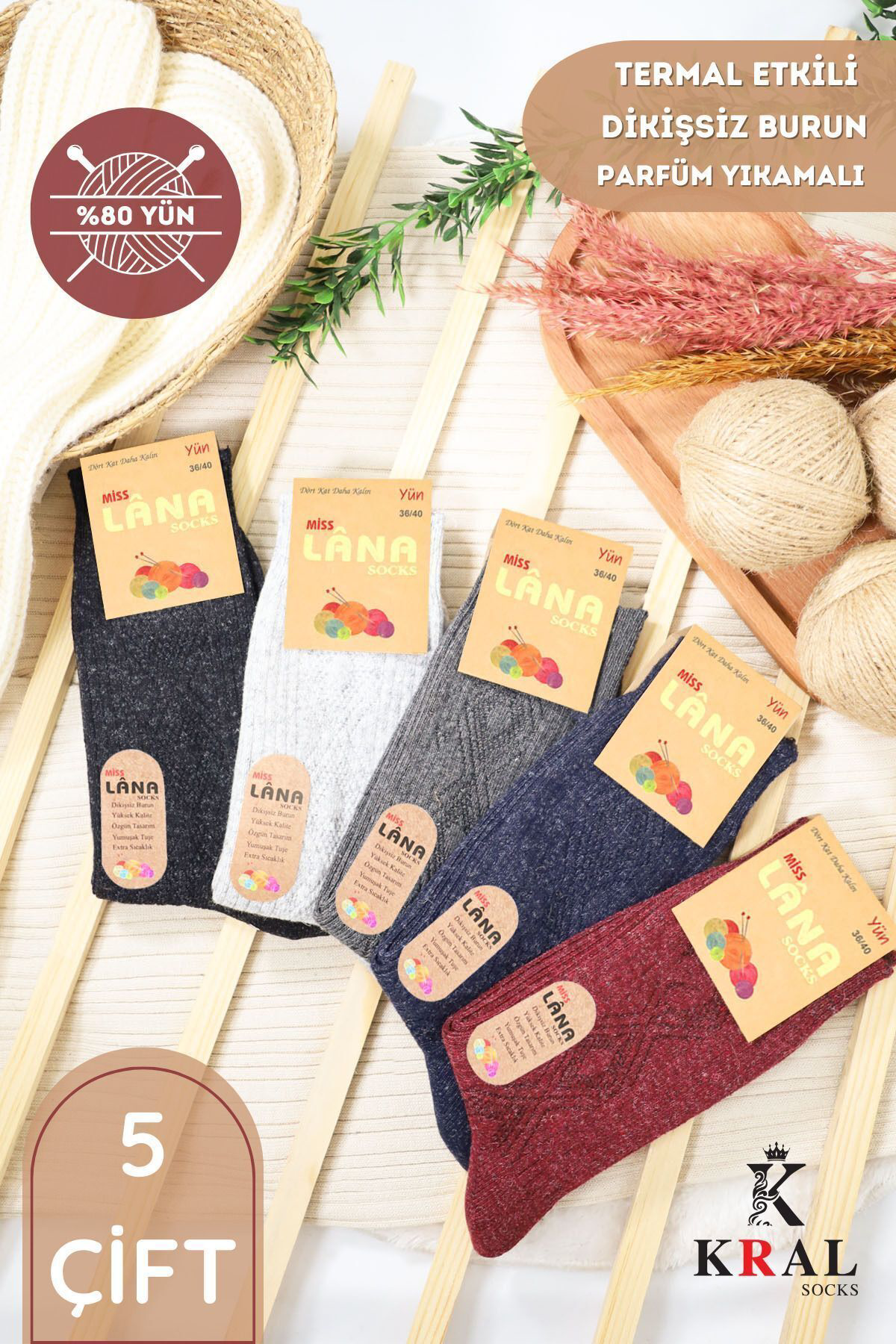 Kışlık Yün Çorap 5 'li Lambswool (KUZU YÜNLÜ) Kadınlar Için Dikiş Kışlık Yün Çorap 5 'li Lambswool (KUZU YÜNLÜ) Kadınlar Için Dikiş