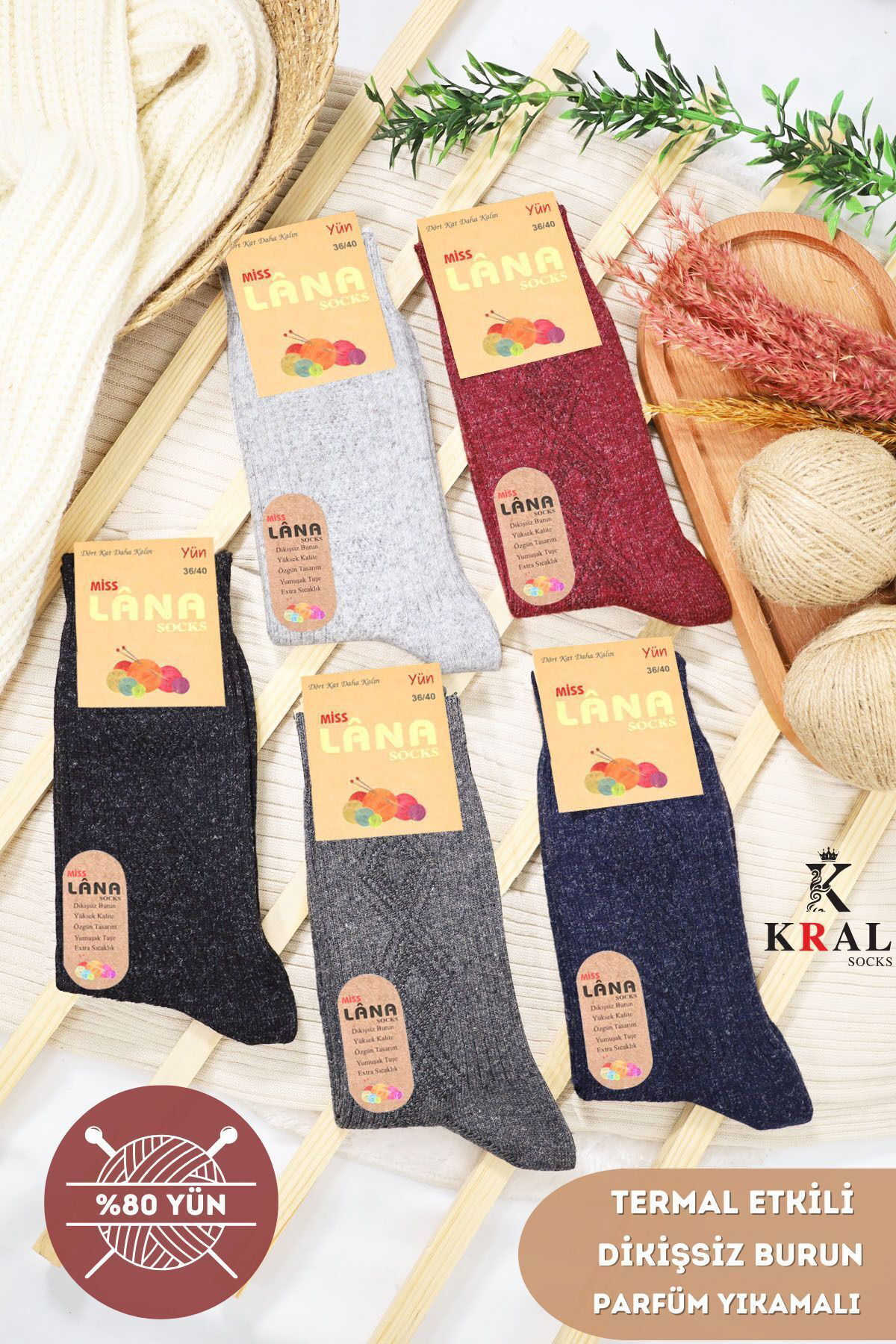 Kışlık Yün Çorap 5 'li Lambswool (KUZU YÜNLÜ) Kadınlar Için Dikiş Kışlık Yün Çorap 5 'li Lambswool (KUZU YÜNLÜ) Kadınlar Için Dikiş
