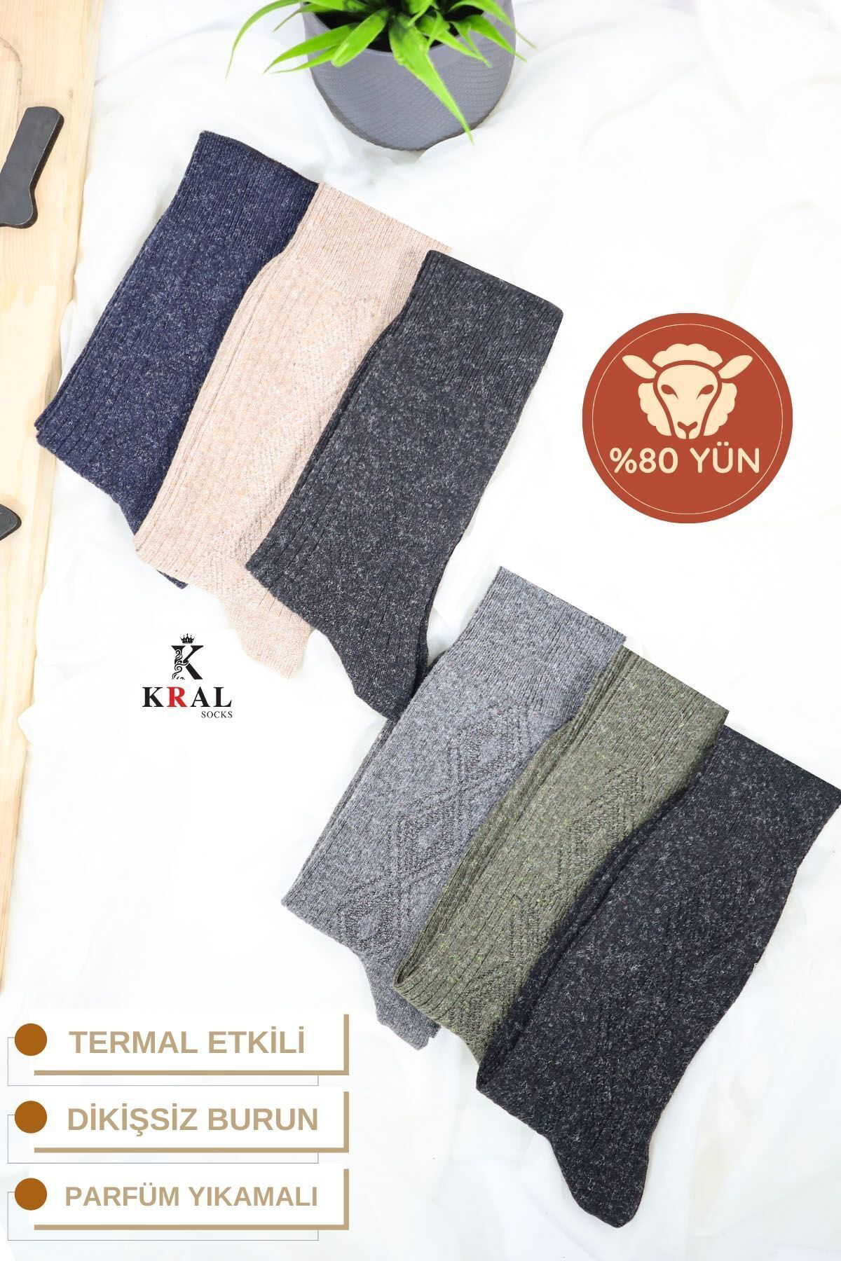 Kışlık Yün Erkek Çorap 6'lı Paket Dikişsiz Lambswool Kışlık Yün Erkek Çorap 6'lı Paket Dikişsiz Lambswool