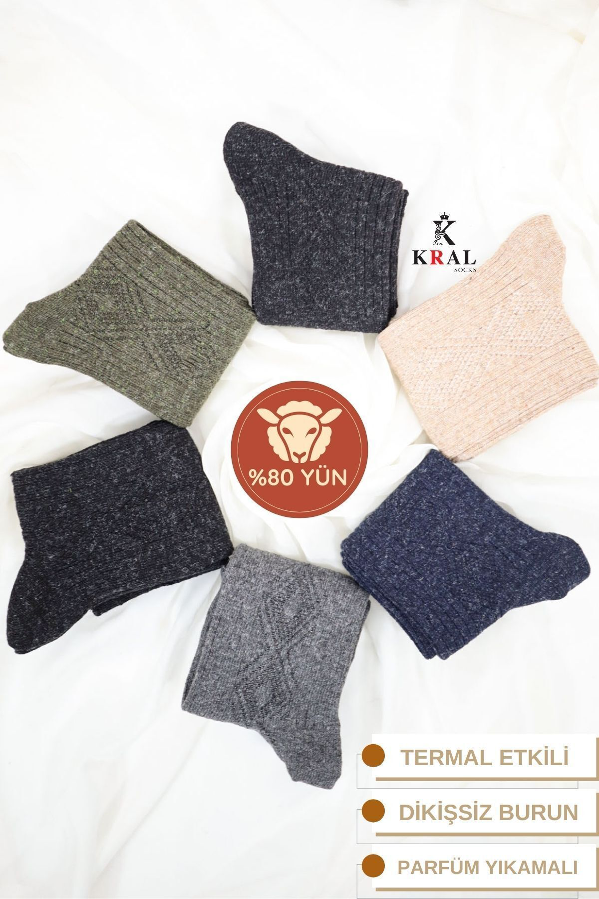 Kışlık Yün Erkek Çorap 6'lı Paket Dikişsiz Lambswool Kışlık Yün Erkek Çorap 6'lı Paket Dikişsiz Lambswool