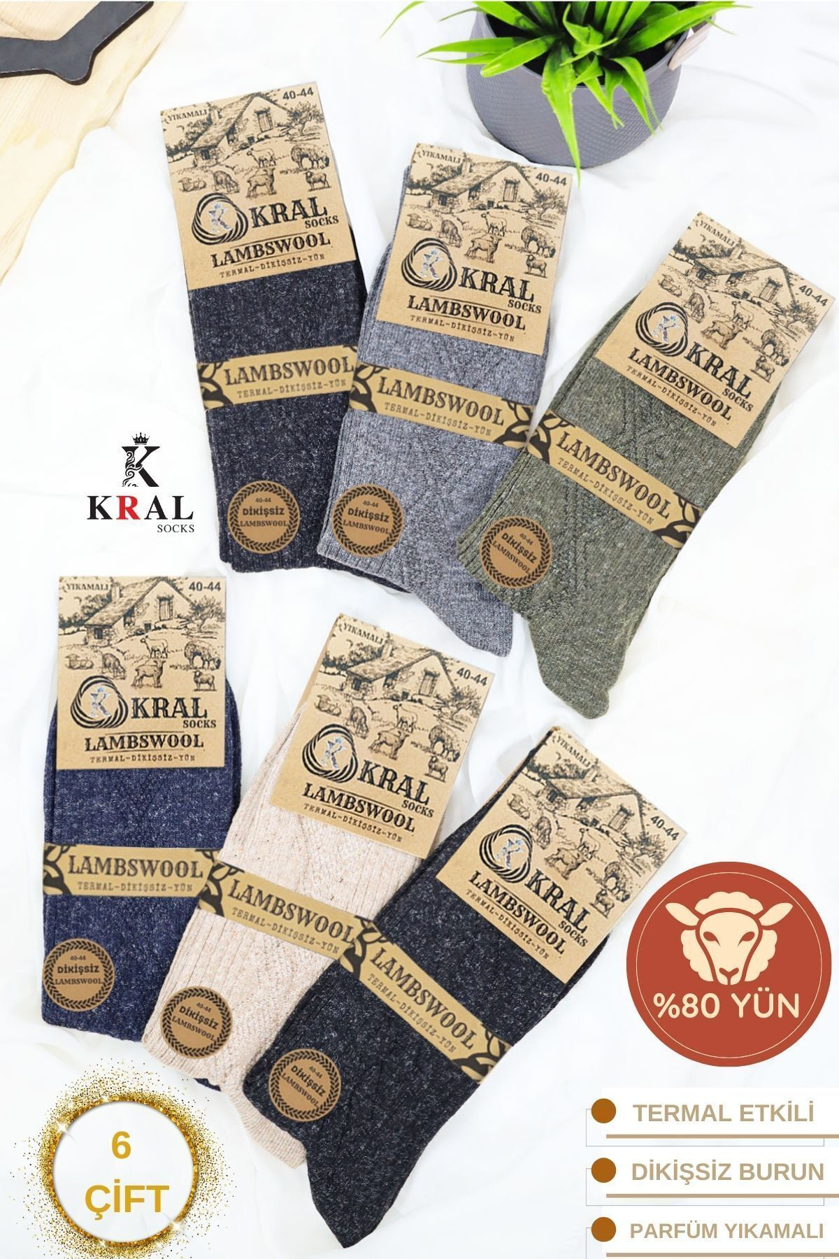 Kışlık Yün Erkek Çorap 6'lı Paket Dikişsiz Lambswool Kışlık Yün Erkek Çorap 6'lı Paket Dikişsiz Lambswool
