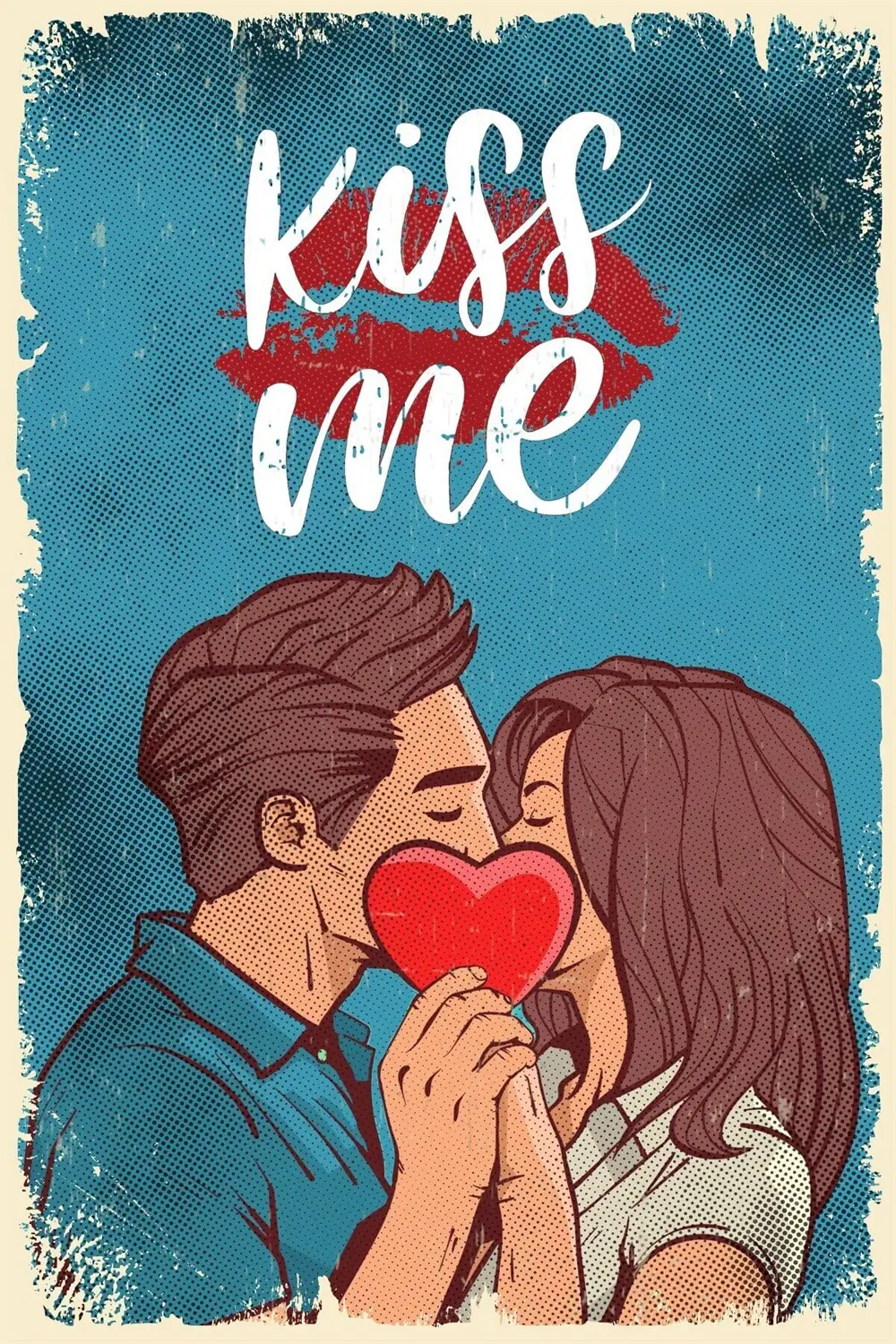 Kiss Me Retro Ahşap Poster