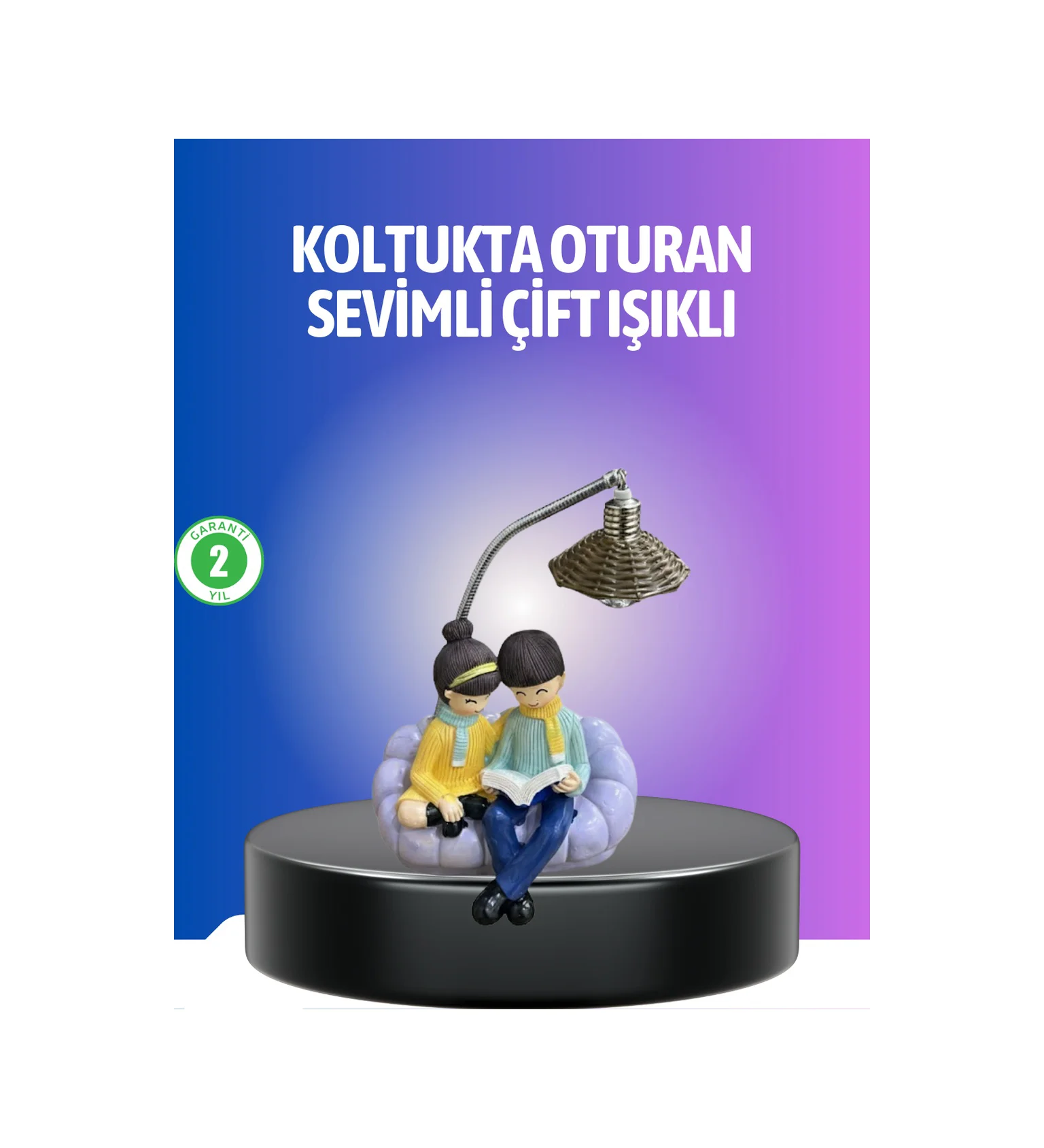 Kitap Okuyan Çift Figürlü Gece Lambası Romantik Dekoratif Masa La