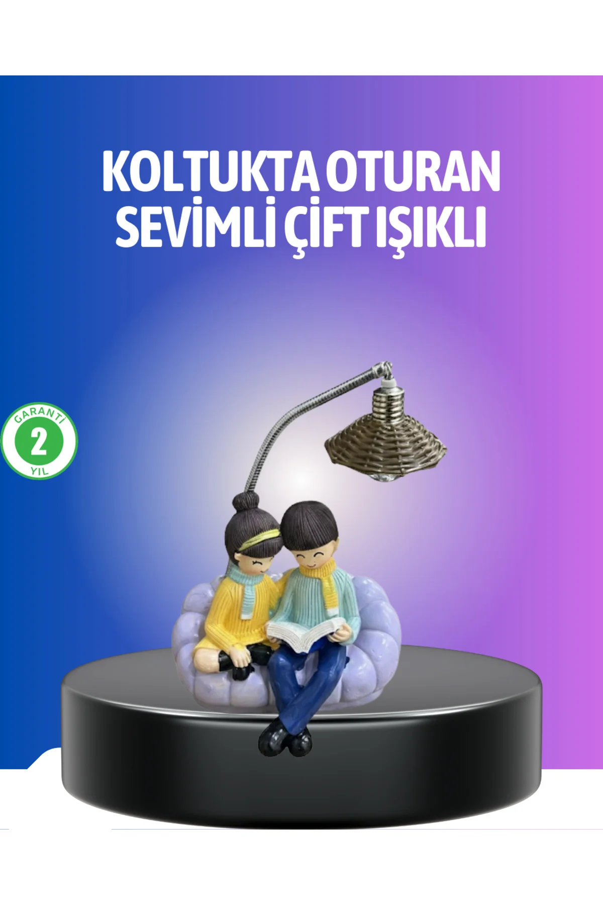 Kitap Okuyan Çift Figürlü Gece Lambası Romantik Dekoratif Masa La