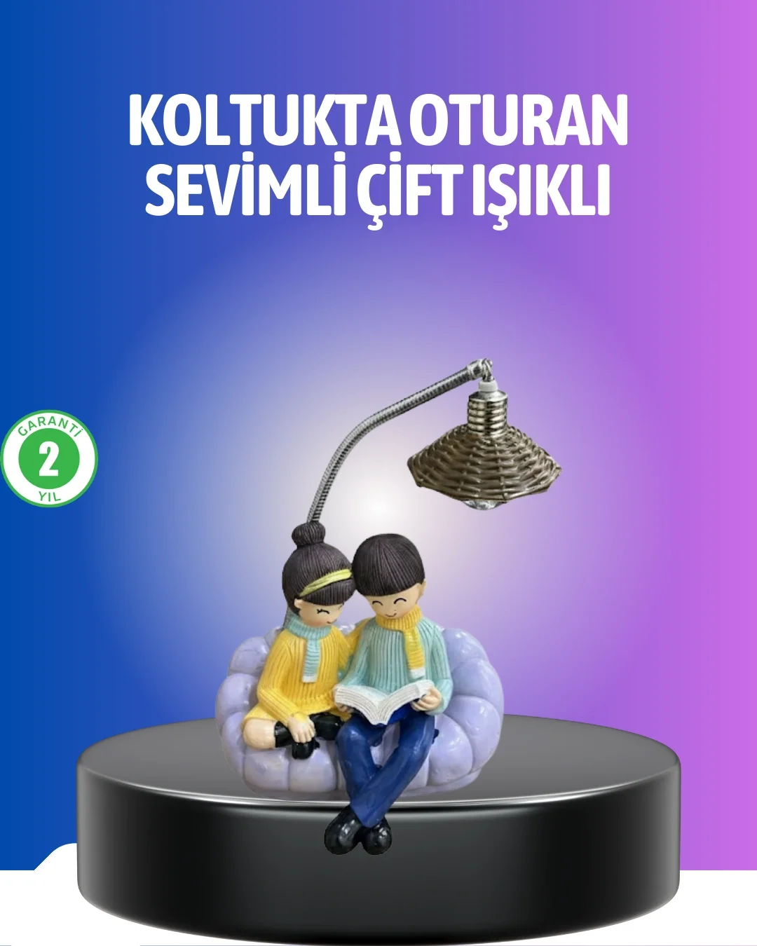 Kitap Okuyan Çift Figürlü Gece Lambası Romantik Dekoratif Masa La