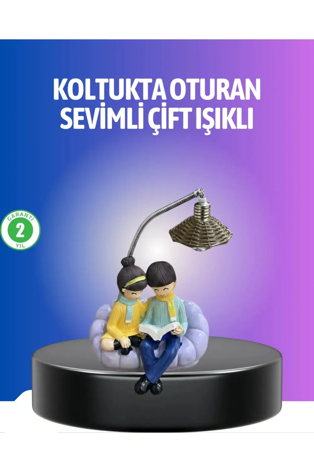 Kitap Okuyan Çift Figürlü Gece Lambası Romantik Dekoratif Masa La
