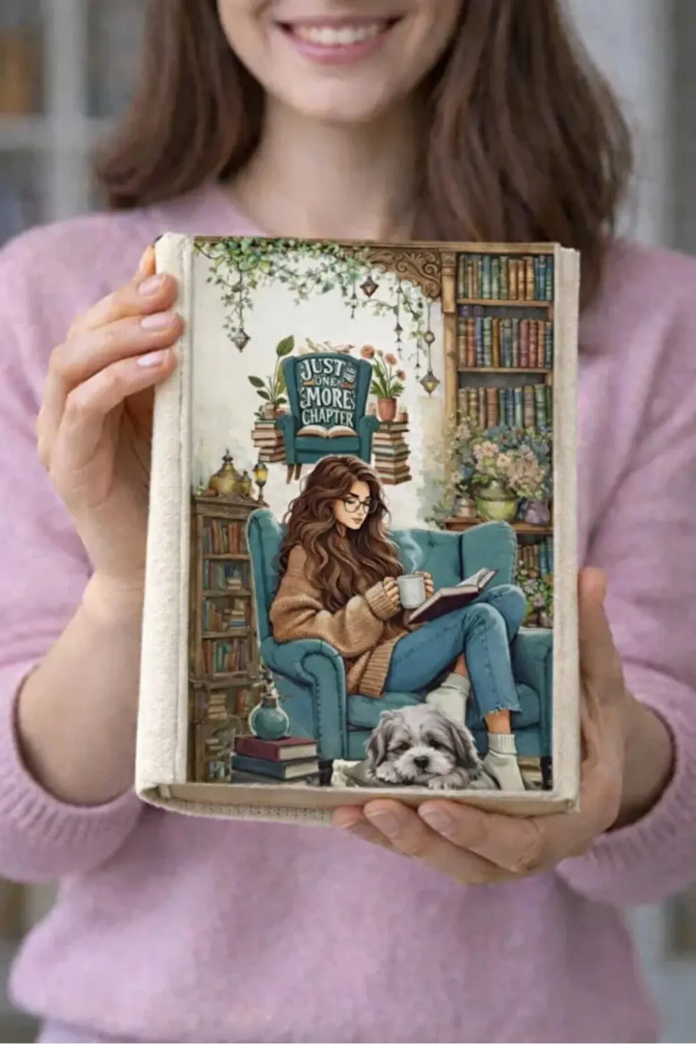 Kitap Okuyan Kız Temalı Bez Kitap Kılıfı – Baskılı Kumaş Kitap Ka