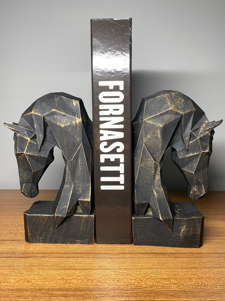 Mirsa Global Kitap Tutucu Kübik At Figürlü 2 Li Siyah Gold   Renkli ( Polyeste