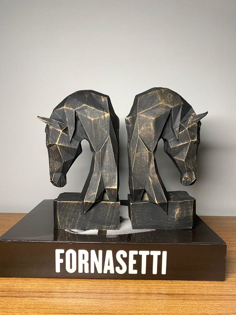 Mirsa Global Kitap Tutucu Kübik At Figürlü 2 Li Siyah Gold   Renkli ( Polyeste