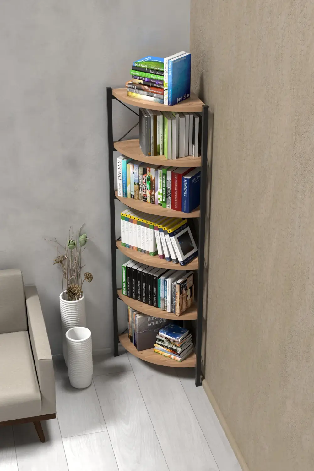 Kitaplık Çiçeklik 6 Raflı Ceviz Çok Amaçlı Stand Altı Bölmeli 160