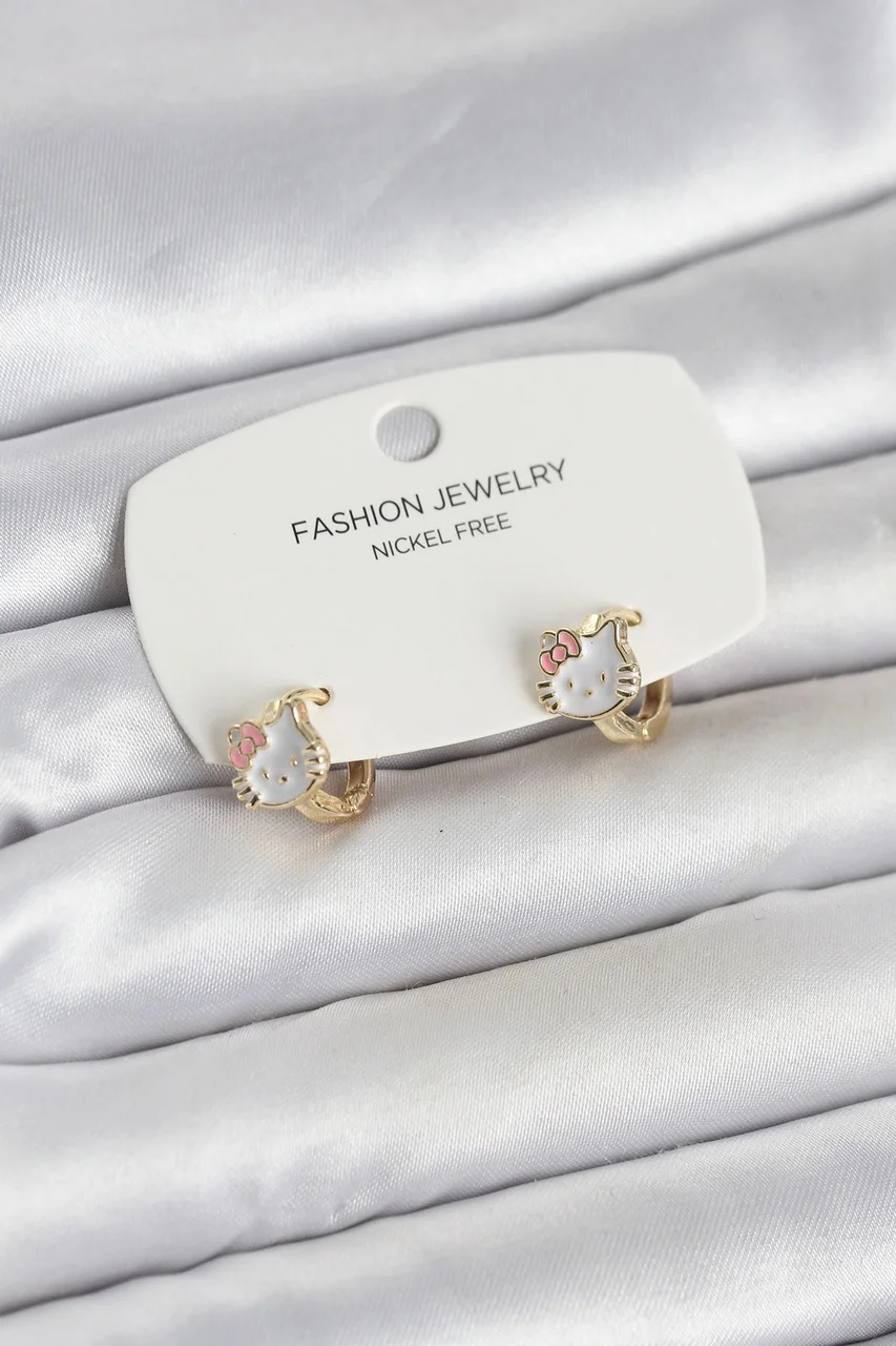 Kitty Model Gold Renk Pirinç Çocuk Küpe Çok renkli