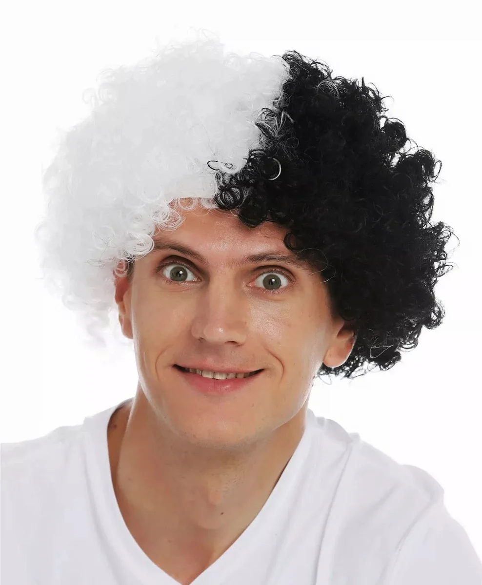 Kıvırcık Afro Stil Siyah Beyaz Bonus Taraftar Peruğu