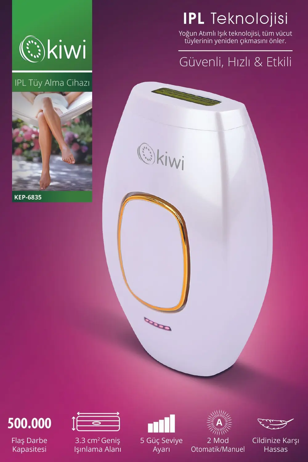 Kiwi IPL Tüy Alma Cihazı KEP-6835 SİYAH