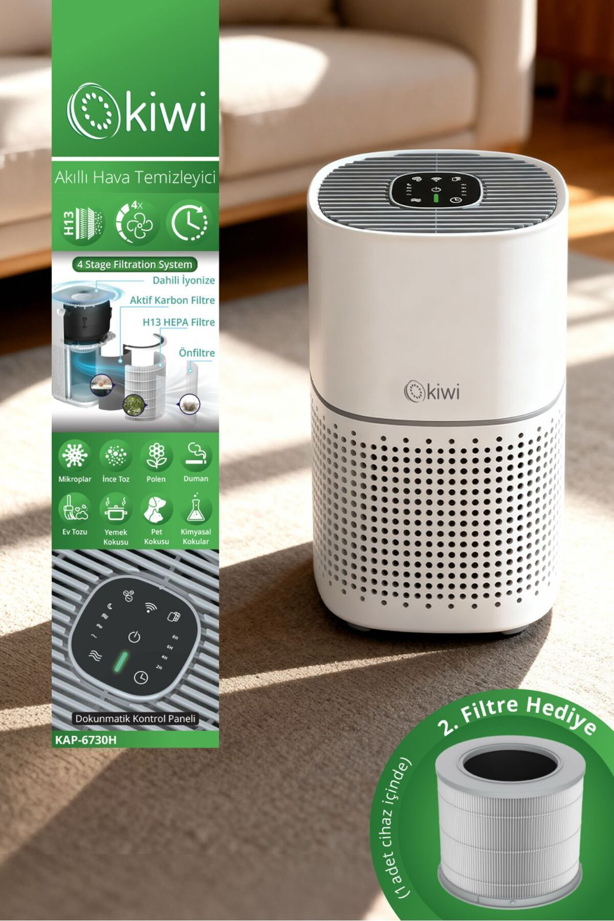 Kiwi Kap-6730H Hava Temizleyici ve Ekstra 2. Medikal H13 Hepa Fil