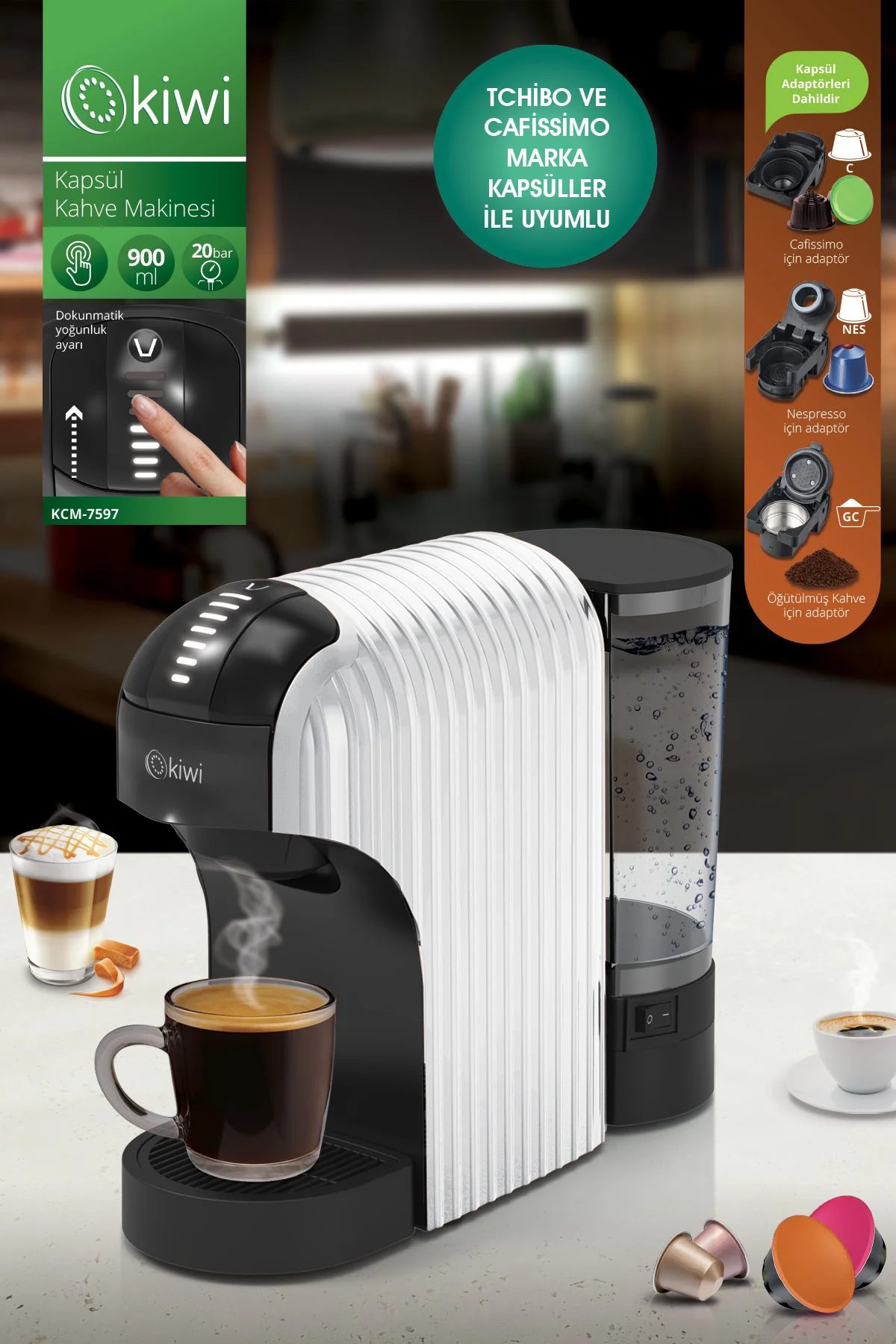 Kiwi Kcm-7597 Multikapsül Kahve Makinesi Beyaz Nespresso / Tchibo Kiwi Kcm-7597 Multikapsül Kahve Makinesi Beyaz Nespresso / Tchibo