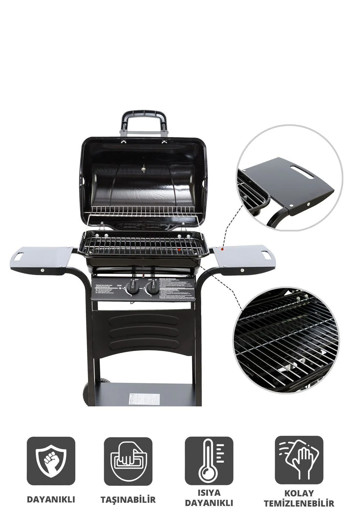 Kiwi Kg-5881 Dökme Demir Katlanabilir Yan Raflı Gazlı Izgara-barb