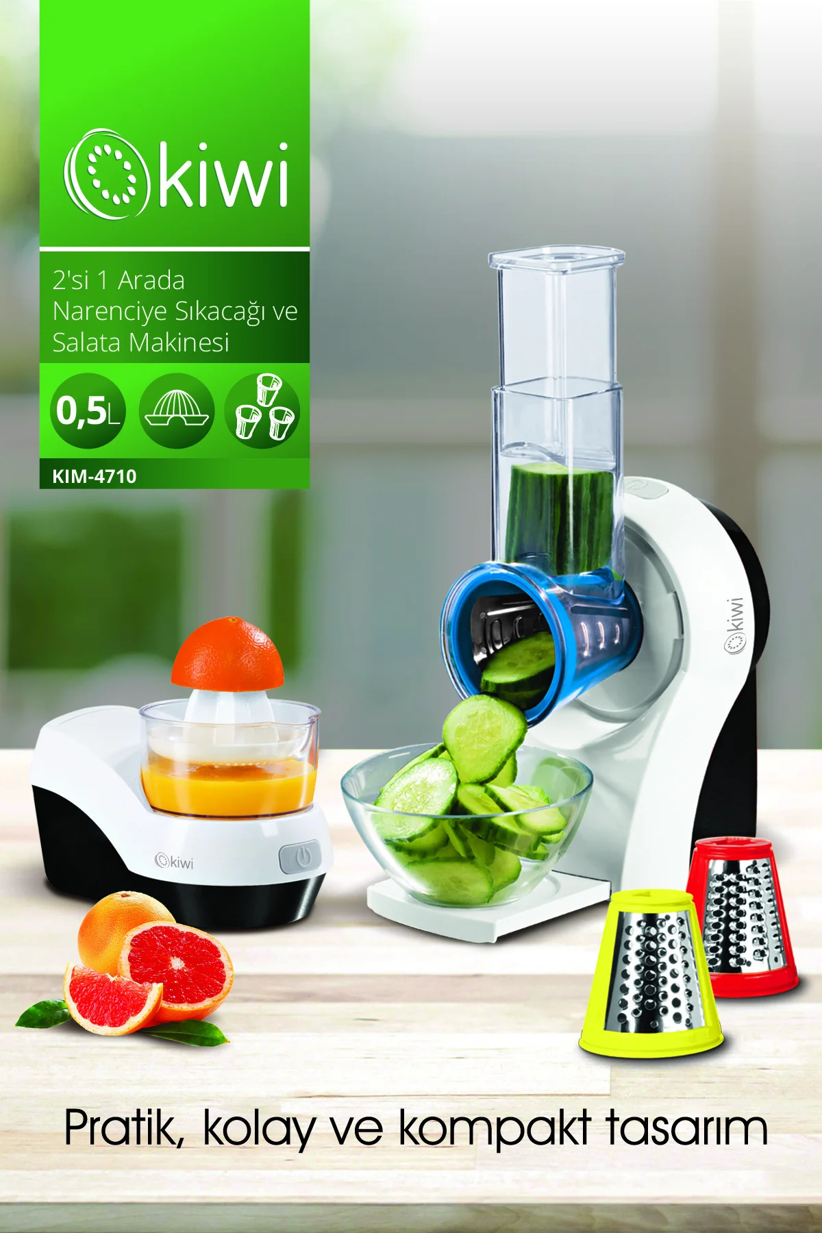 Kiwi KIM-4710 2'si 1 Arada Narenciye Sıkacağı ve Salata Yapma Mak