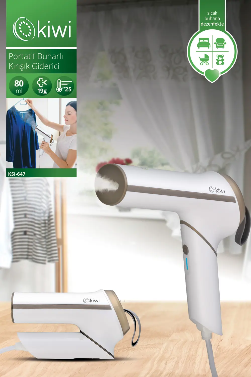 Kiwi KSI-647 Portatif Buharlı Kırışık Giderici Beyaz