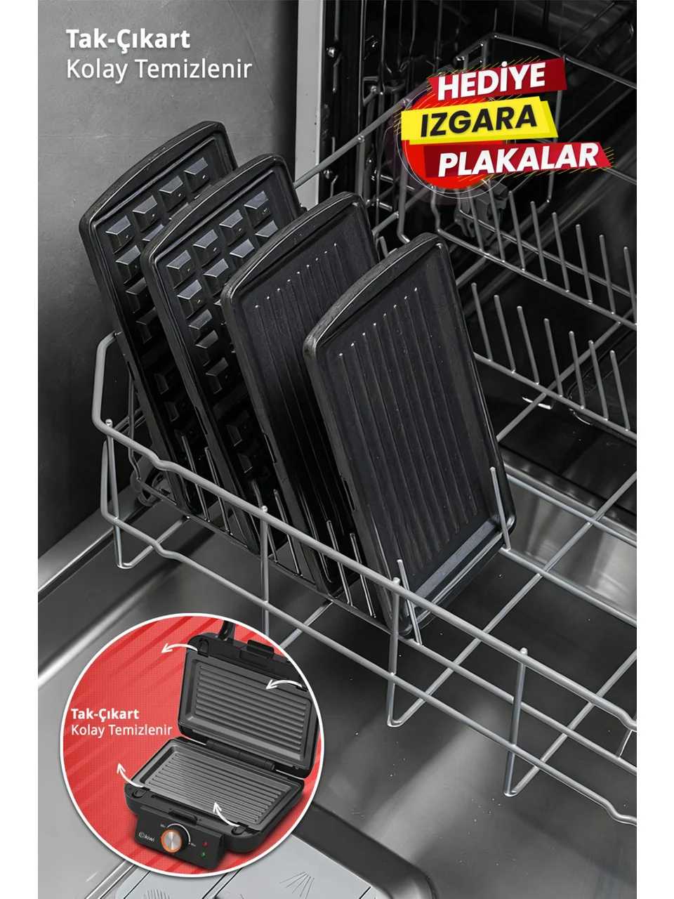 Kiwi KSM-2432 Çıkarılabilir Plakalı Waffle Makinesi - Tost Plakas