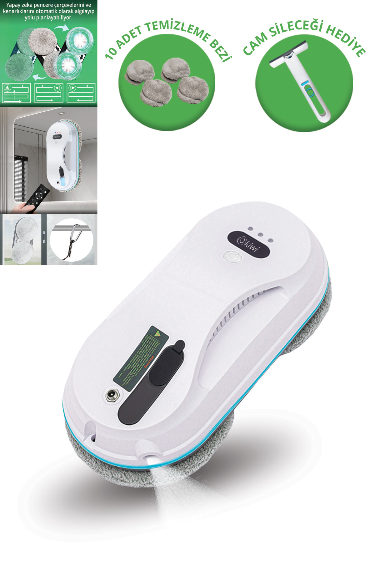 Kiwi Kwc-7130 Uzaktan Kumandalı Sıvı Püskürtmeli Cam Silme Robotu