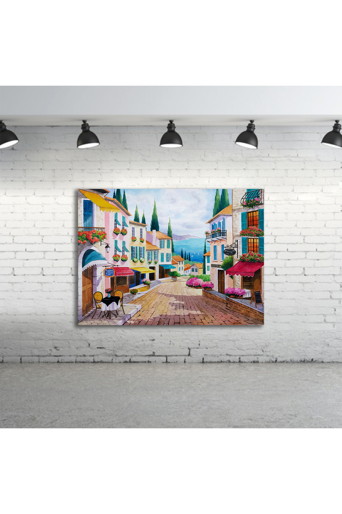 Korkmazkanvas Kıyıdaki Güzel Şehrin Elle Çizilmiş Resmi. Kanvas Tablo