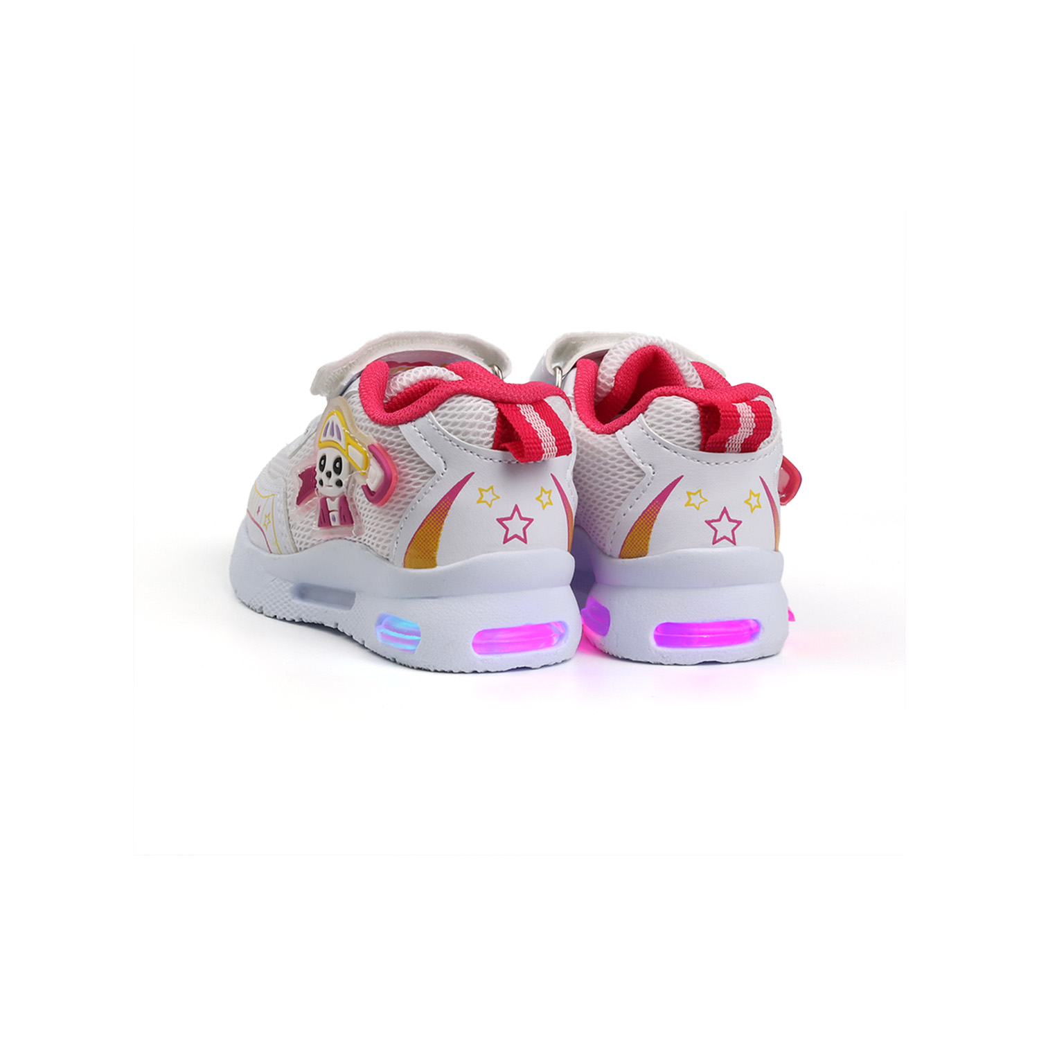 Kız Bebe Beyaz Fuşya Figürlü Işıklı Cırtlı Sneaker Günlük Spor Ay