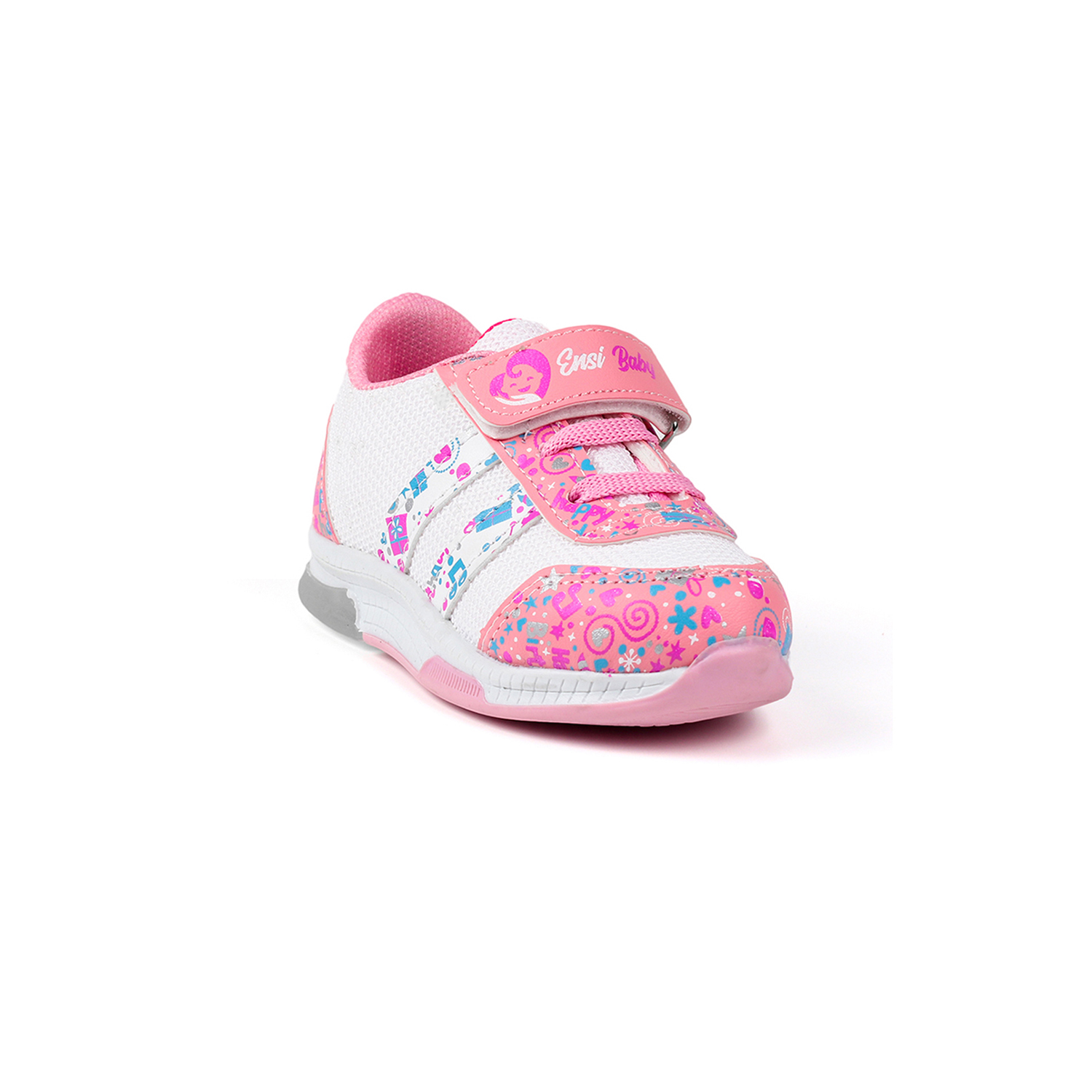 Kız Bebe Pembe Beyaz Desenli Işıklı Cırtlı Sneaker Günlük Spor Ay