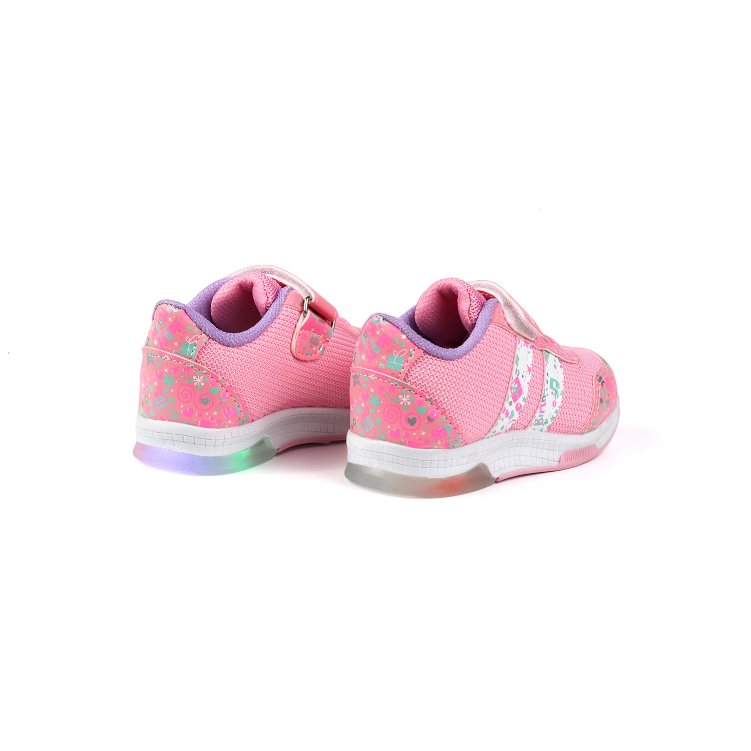 Kız Bebe Pembe Desenli Işıklı Cırtlı Sneaker Günlük Spor Ayakkabı
