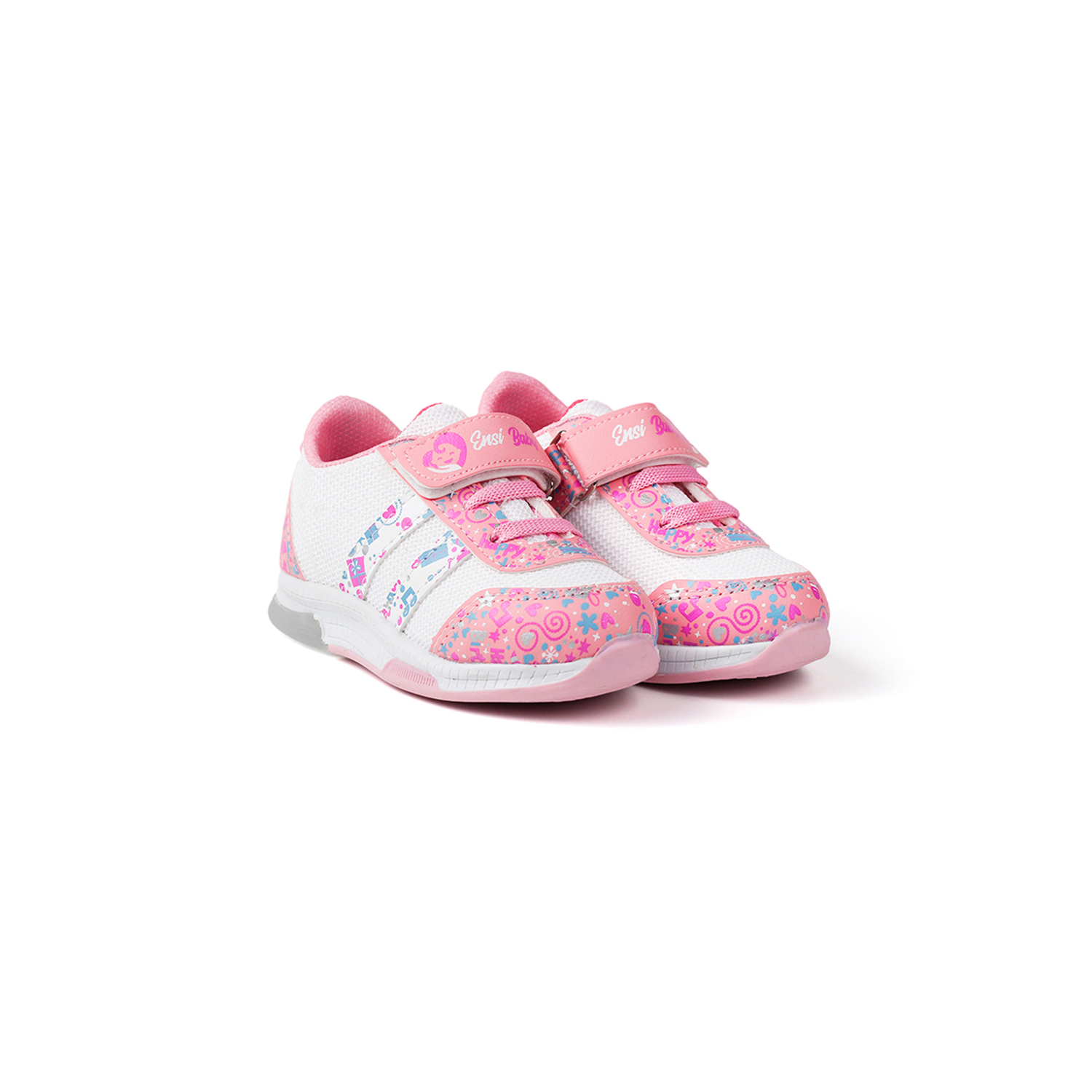 Kız Bebe Pembe Beyaz Desenli Işıklı Cırtlı Sneaker Günlük Spor Ay
