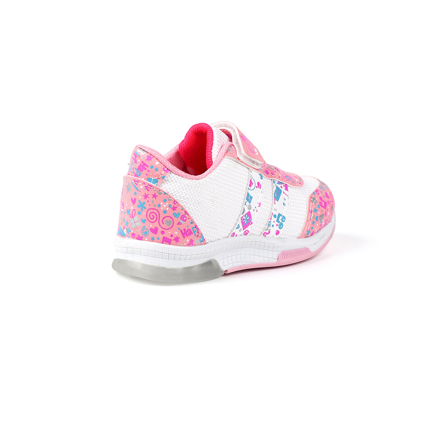 Kız Bebe Pembe Beyaz Desenli Işıklı Cırtlı Sneaker Günlük Spor Ay