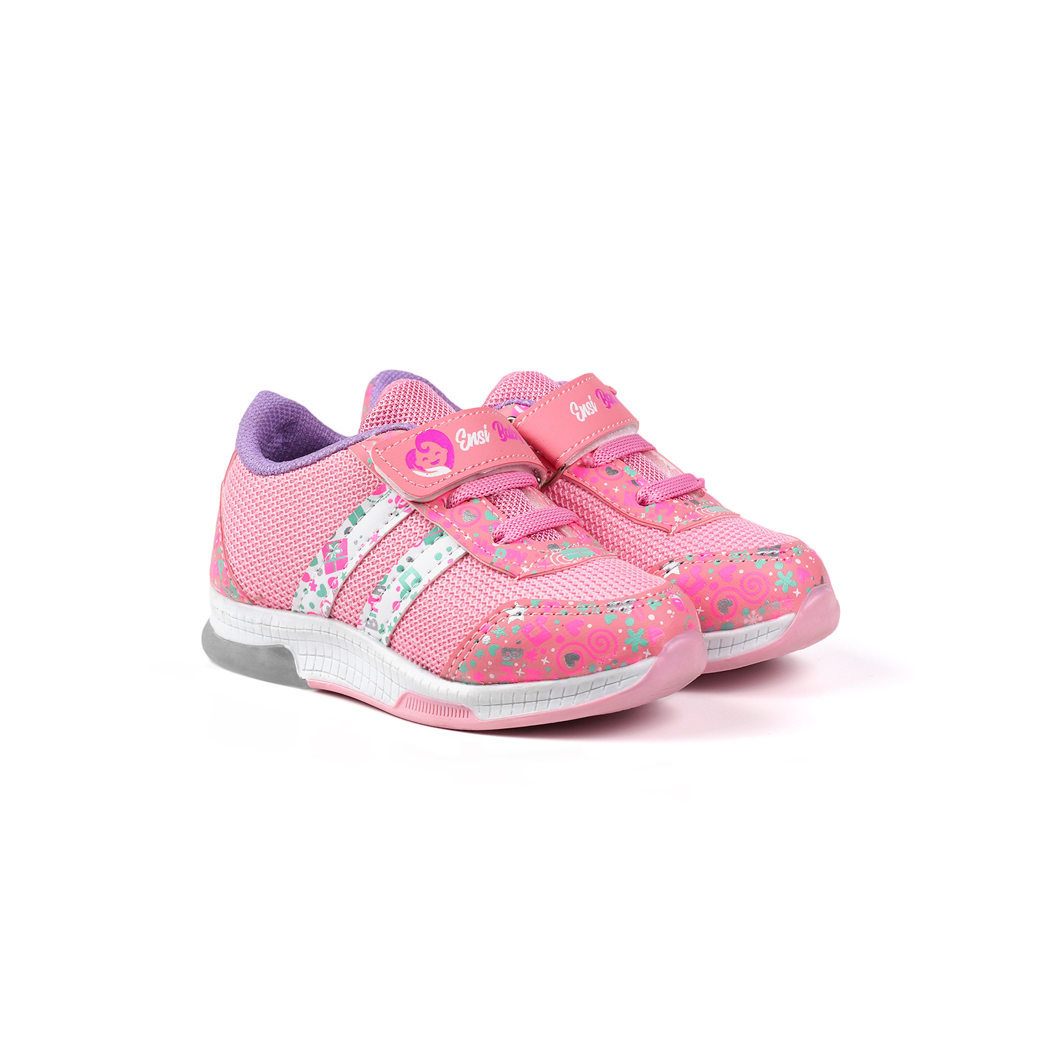 Kız Bebe Pembe Desenli Işıklı Cırtlı Sneaker Günlük Spor Ayakkabı