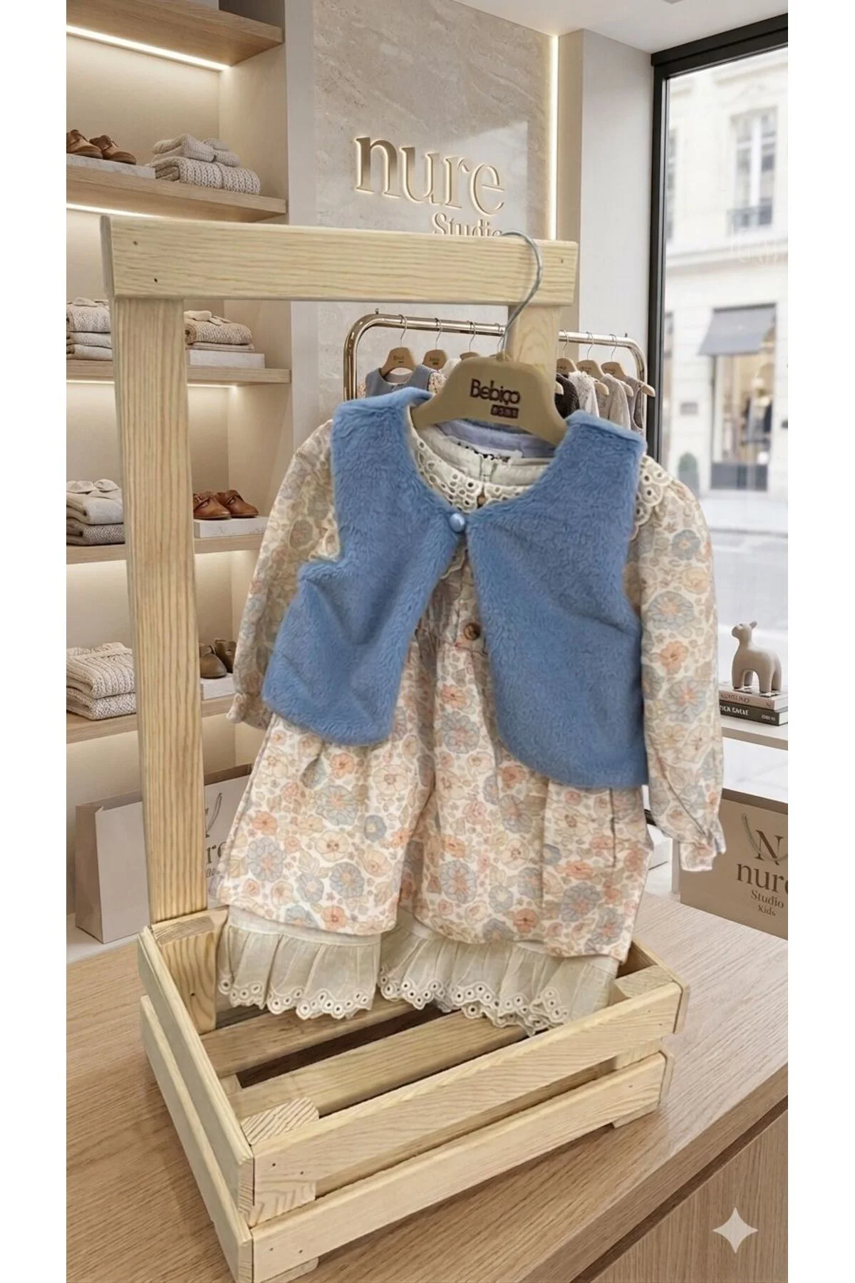 Kız Bebek/Çocuk Peluş Yelekli Yakalı Elbise Takım