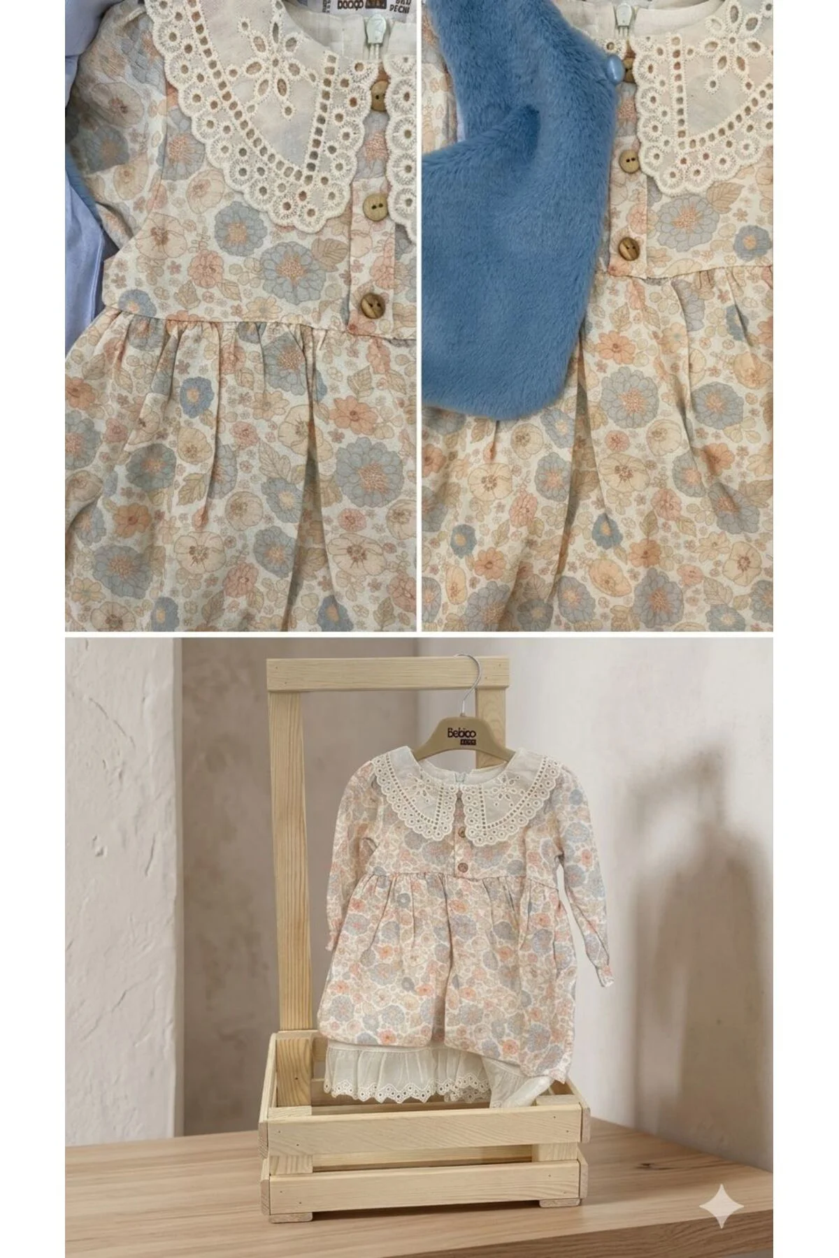 Kız Bebek/Çocuk Peluş Yelekli Yakalı Elbise Takım