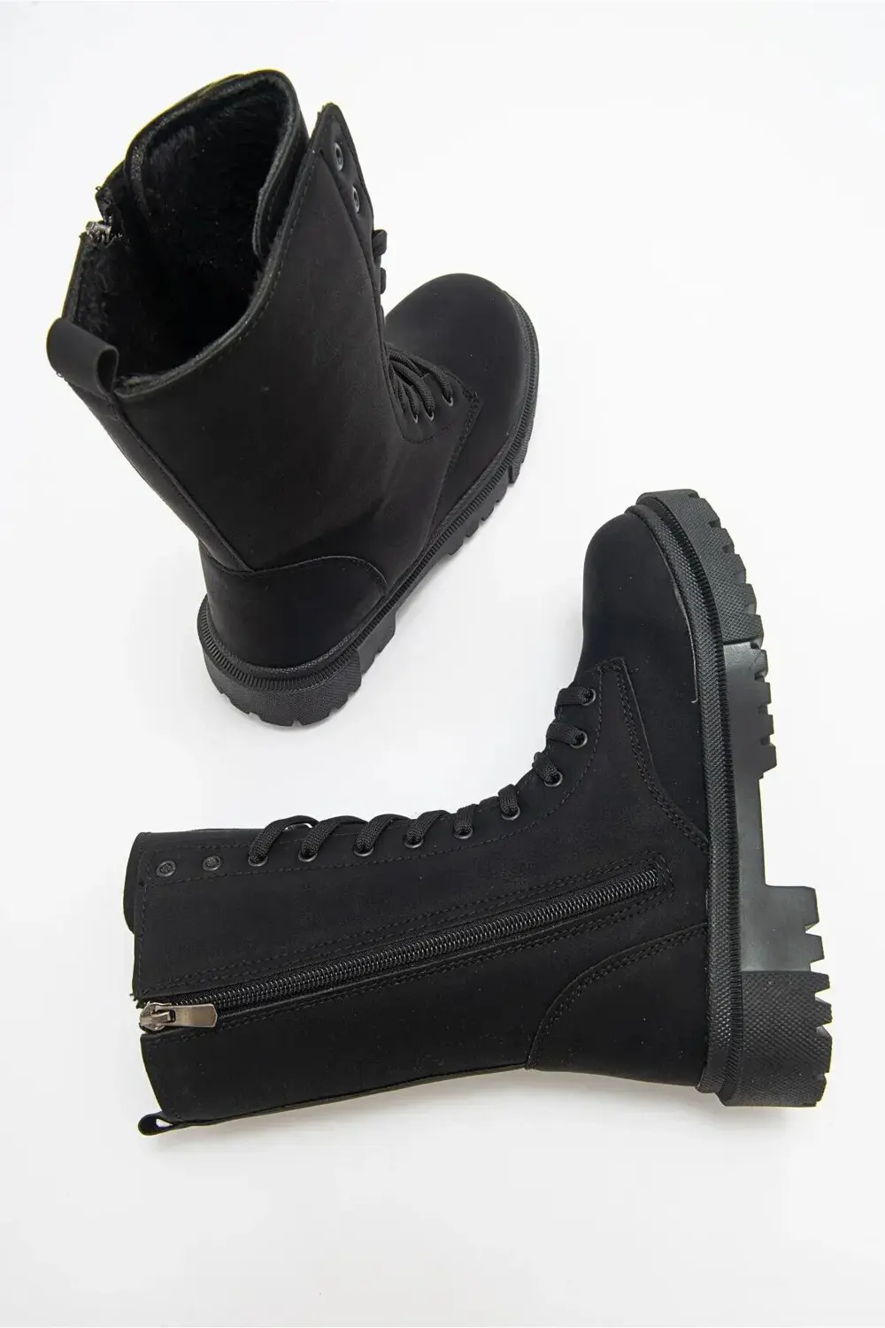 Kız Çocuğu Su Geçirmez İçi Yünlü Kaymaz Taban Postal Bot Siyah