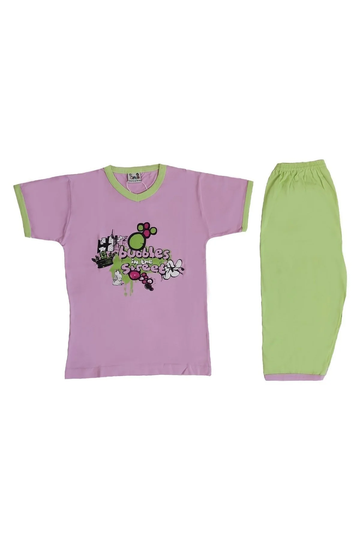 Kız Çocuk %100 Pamuk T-shirt Kapri Yazlık Pijama Takımı - Pembe