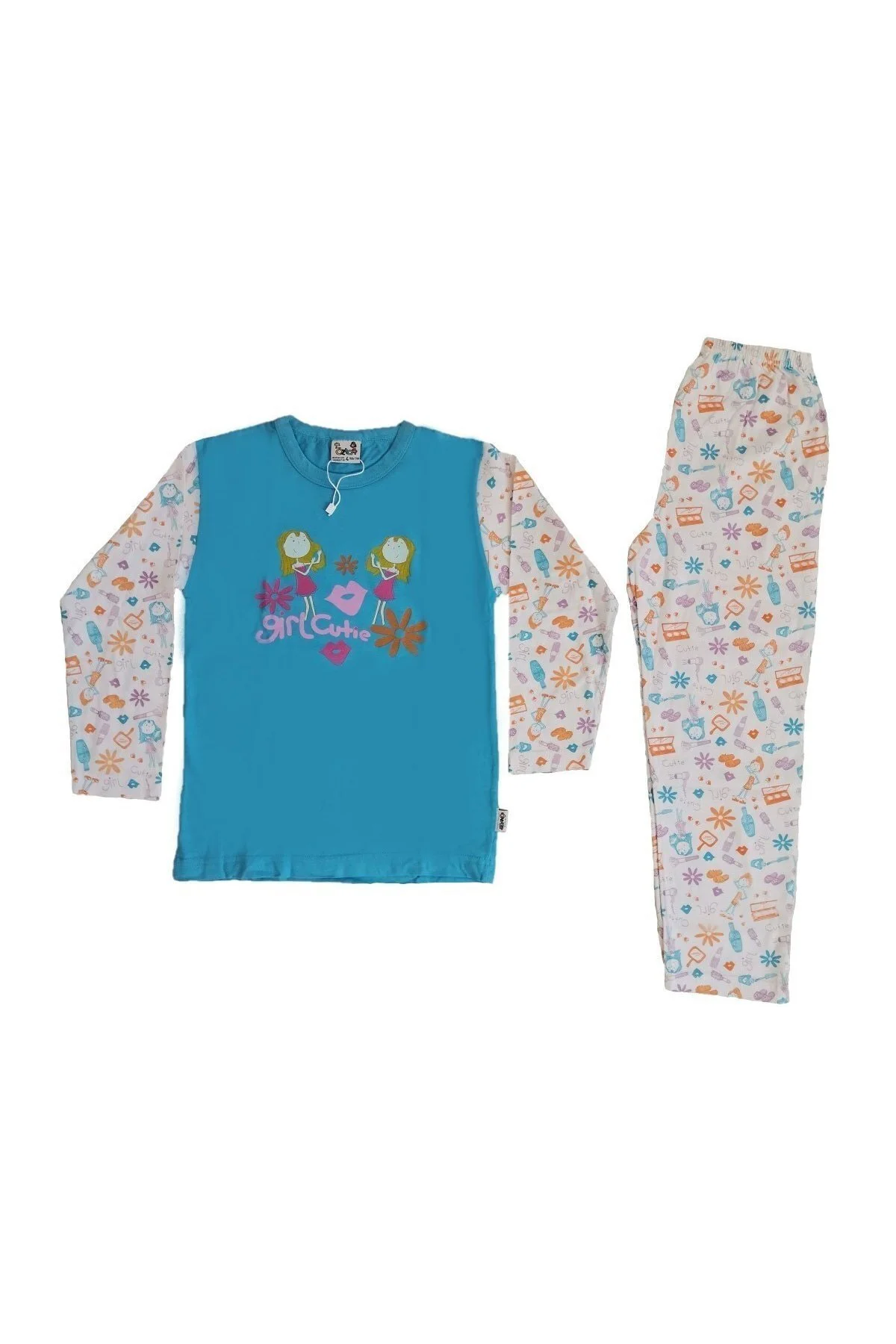 Kız Çocuk %100 Pamuk Yazlık Pijama Takımı - Mavi